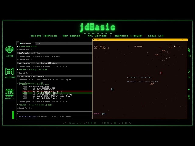 I rewrite the game while it's still running. (jdBasic + Claude)