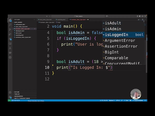 Dart Programming Tutorial | Boolean (bool) Data Type Explained with Example