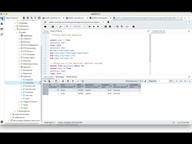 SQL QUERY TO DELETE DUPLICATE EMPLOYEE RECORD