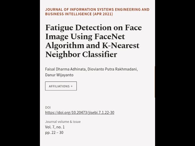 Fatigue Detection on Face Image Using FaceNet Algorithm and K-Nearest Neighbor Classi... | RTCL.TV