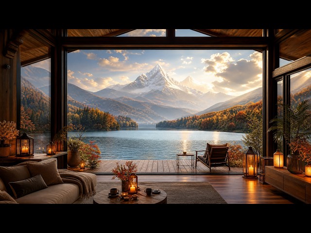 4K Cozy Mountain Cabin by the Lake 🍂 Relaxing Smooth Jazz Music for Study, Work, Sleep & Relax