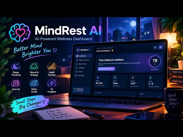 MindRest AI 🧠 | AI-Powered Wellness Dashboard | HTML, CSS, JavaScript Project