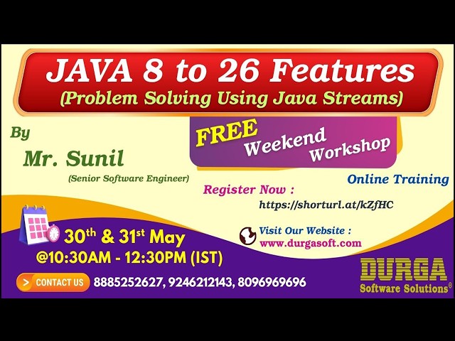 JAVA 8 to 26 Features (FREE Weekend Workshop) Online Training @ DURGASOFT