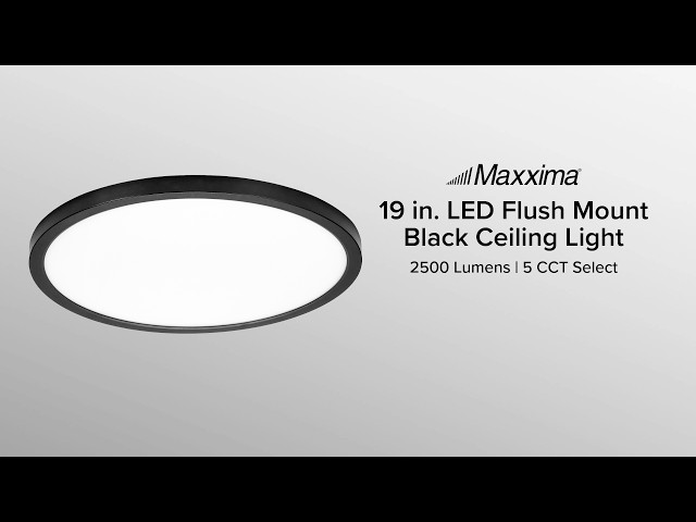 Maxxima 19 in. Black LED Flush Mount Ceiling Light, 5 CCT 2700K-5000K, 2500 Lumens, Dimmable