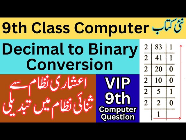 Decimal to Binary Number System Conversion | 9th Class Computer | New Book | Chapter 2 | Rana Abid