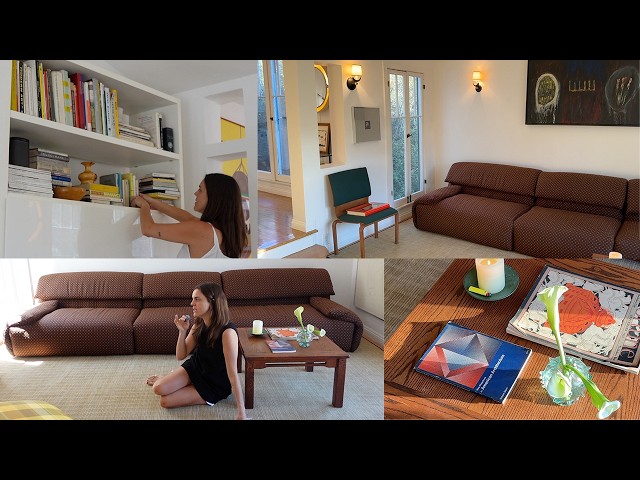 HOME UPDATE: reupholstered sofa, custom carpet, bookshelves + styling, BF appearance, coffee table