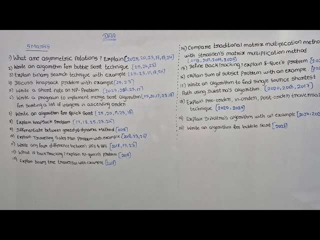 DAA most important Questions for 5 Marks Questions | daa |  BCA Expert.