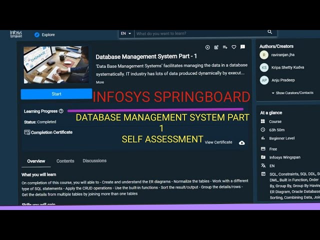 Database Management System Part 1 | Infosys Springboard Self-Assessment Answers Revealed #infosys