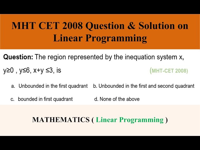 MHT CET 2008 | Question & Solution  | Linear Programming  | Mathematics | CBSE | JEE | NCERT