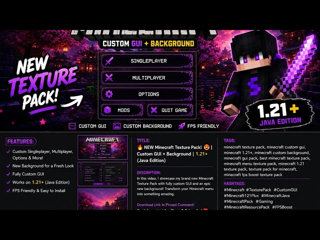 🔥 NEW Minecraft GUI Texture Pack! | Custom Main Menu + Background | Minecraft 1.21+ Java Edition