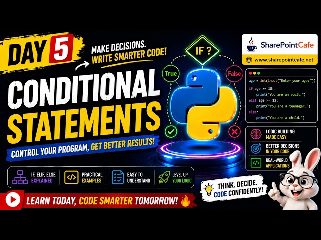 Day 5 : Conditional Statements (if, elif, else) in Python Explained for Beginners #pythontutorial