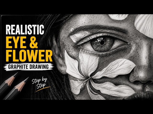 Realistic Eye & Flower Drawing with Graphite Pencil ✏️ | Pencil Drawing Tutorial