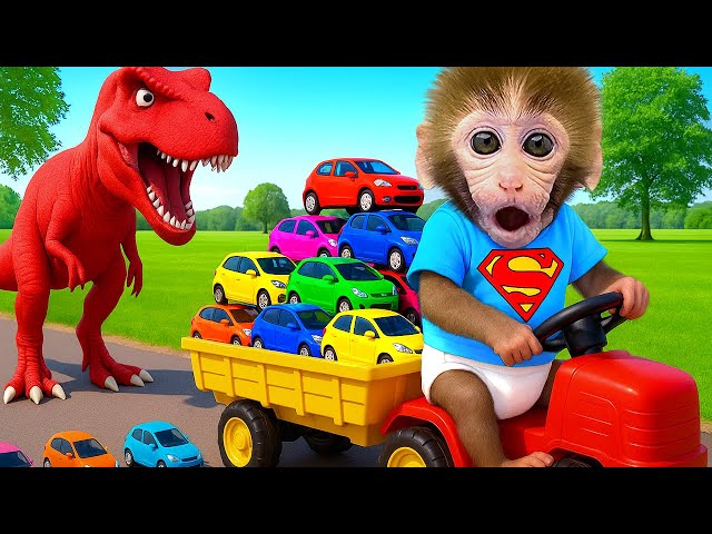 Bon Bon the monkey drives a colorful supercar to go shopping with the duckling