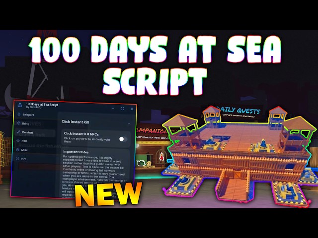 *NEW* 100 Days At Sea Script (PASTEBIN 2026) ( KILL AURA , ITEM ESP , ITEM BRING, INF JUMP AND MORE)