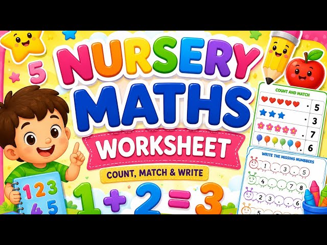 Nursery Maths Worksheet 🧮 | Fun Maths Practice for Kids 🎈📚