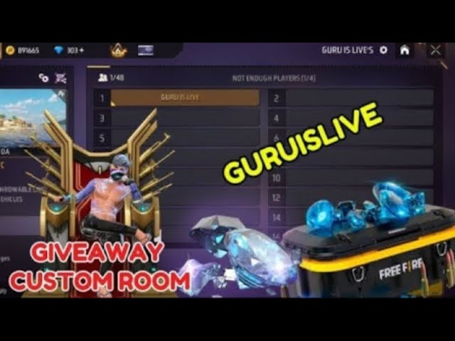 Free fire Live 🔴  guruislive giveaway 🎁✨ custome room 🥳