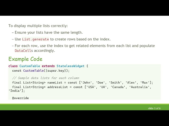 How to Use Different Lists for Each Column in Flutter DataTable