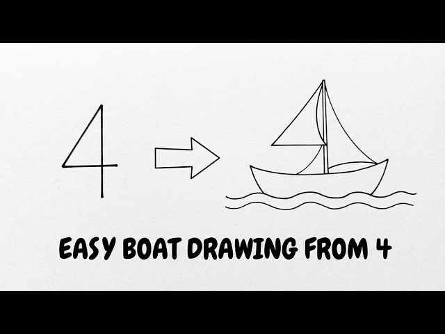 Turn Number 4 into a Boat | Simple Drawing for Beginners