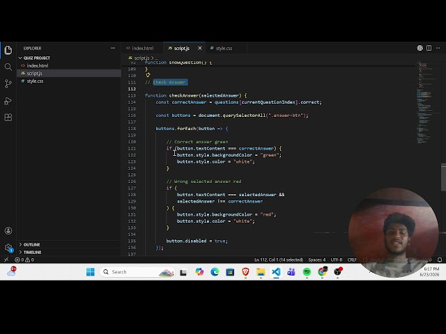 Javascript | Javascript Code Explaination | Project- Quiz Game | Part-02
