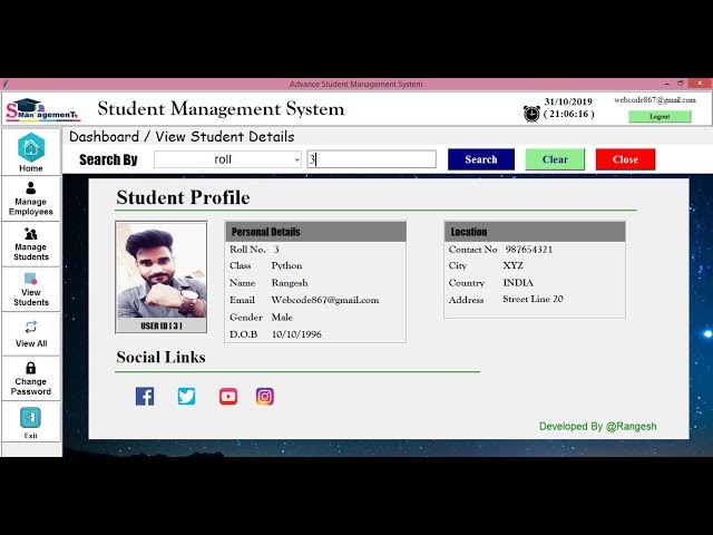 Advance Student  Management System in Python with Database #Hindi
