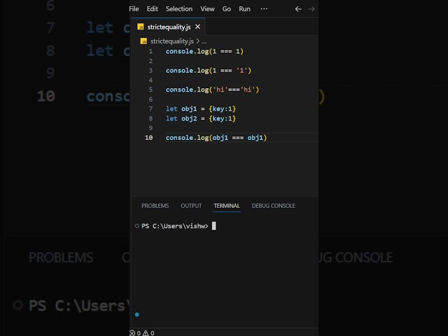 Javascript strict equality operator in telugu