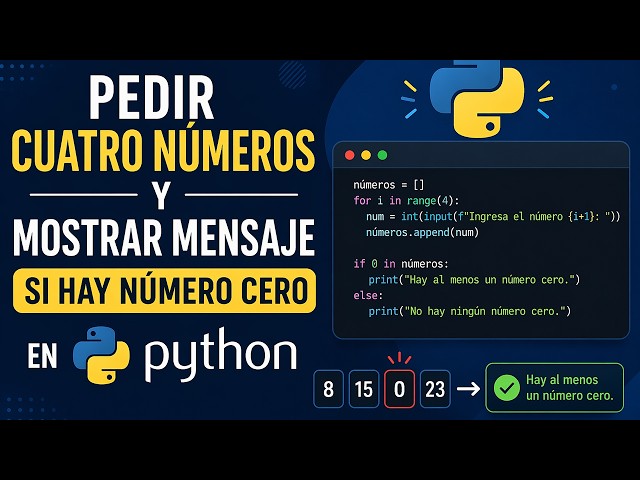 Ask for four numbers and display a message if there is a zero in Python