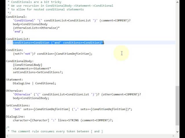 Xtext Grammar Rules for Dialog Scripting Language