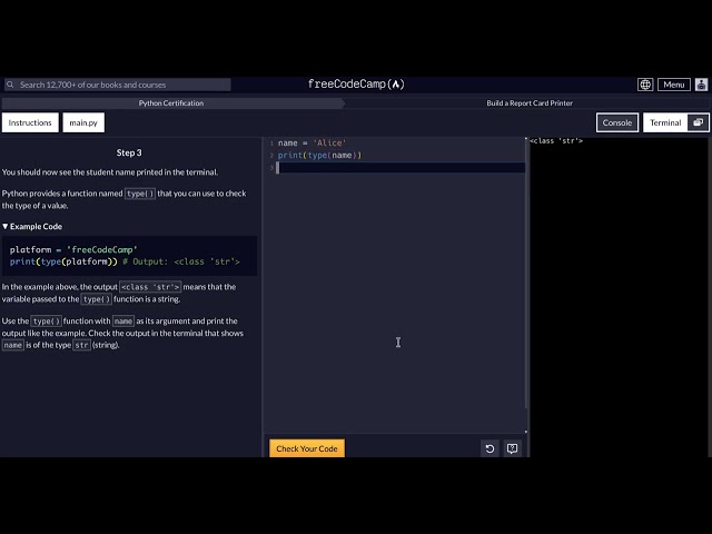 FreeCodeCamp - Python Project  - Step 3 of 10 - Build a Report Card Printer