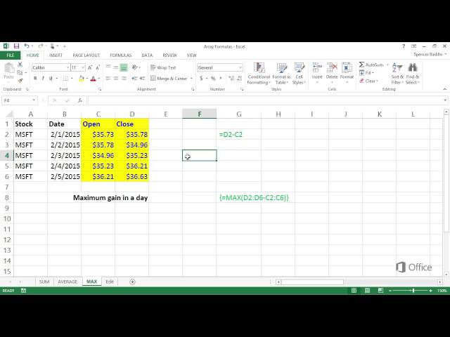 [4.11] - Microsoft Excel Tutorial-Use SUM, AVERAGE, and MAX in array formulas
