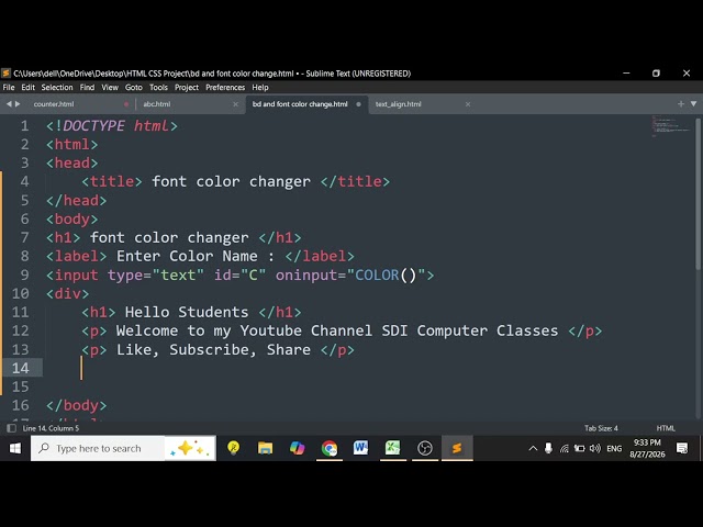 Live Font Color Changer Program Using HTML & JavaScript By Nitin Sir  #nitin_sir #sdi