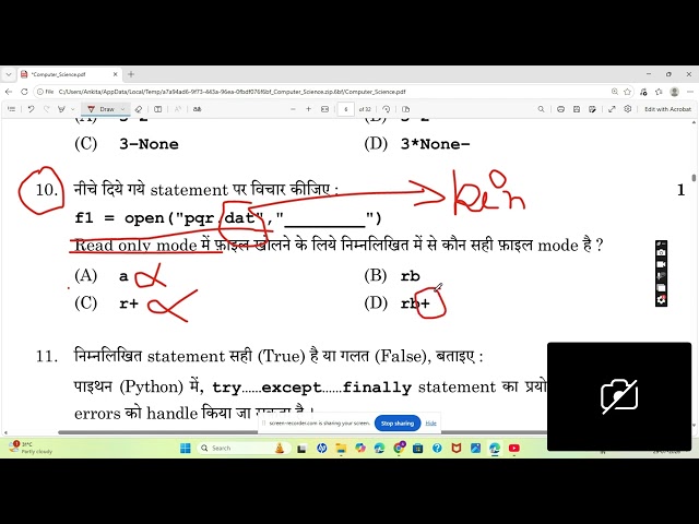 question no. 10 class 12 computer science exam 2026