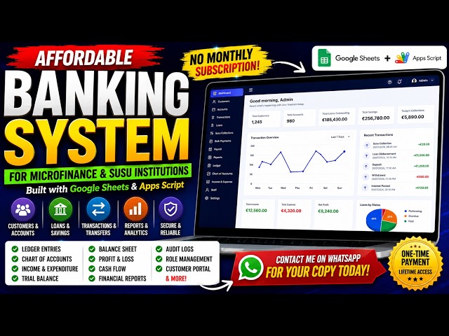Banking Management System Built with Google Sheets & Apps Script |  No Monthly Subscription