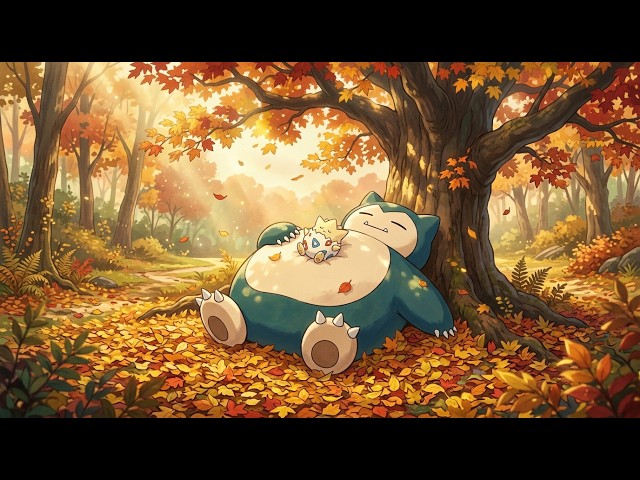 Pokémon Autumn Lofi Chill Beats 🍂 Snorlax Durmiendo bajo el Arce [Música Relajante & ASMR Bosque]