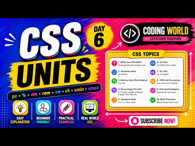 CSS Units Tutorial for Beginners | Day 6 | px, %, em, rem, vw & vh Explained | CSS Course in Telugu