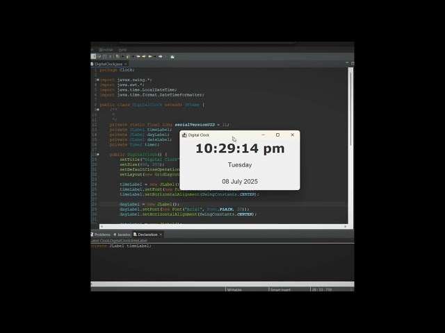 Digital Clock Project in Java | Java GUI Project using Swing and AWT | Mini Project for Beginners