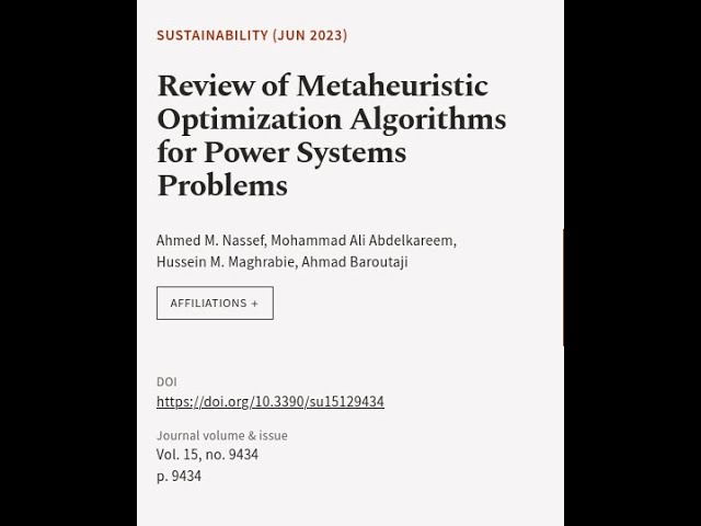 Review of Metaheuristic Optimization Algorithms for Power Systems Problems | RTCL.TV