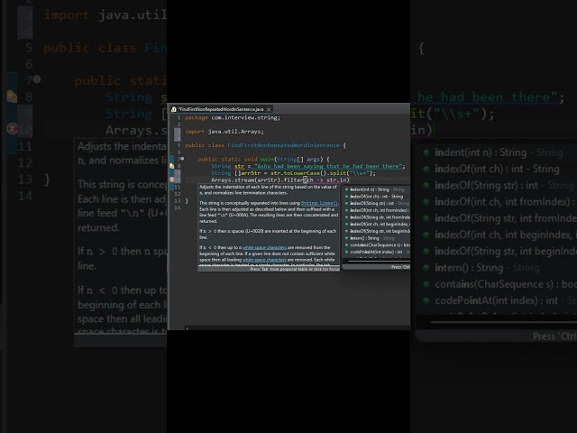 Java Interview Q13 🚀 Find First Non-Repeated Word In Sentence #Shorts #interview #java8 #IndianMNC