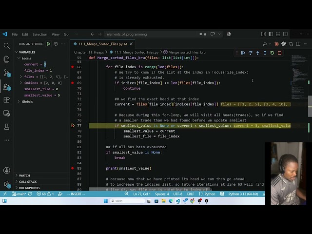 Merge Sorted Files Brute Force Debugger Walkthrough | EPI 11.1 Python | Day 82 Part 4