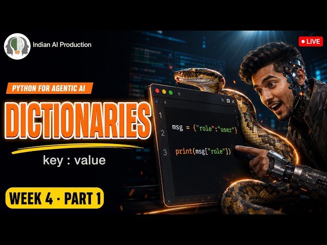 Python Dictionaries Explained Simply — key:value (Hindi) | Agentic AI 🔴 W4·P1
