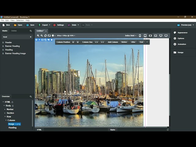 Rows and columns in Bootstrap studio