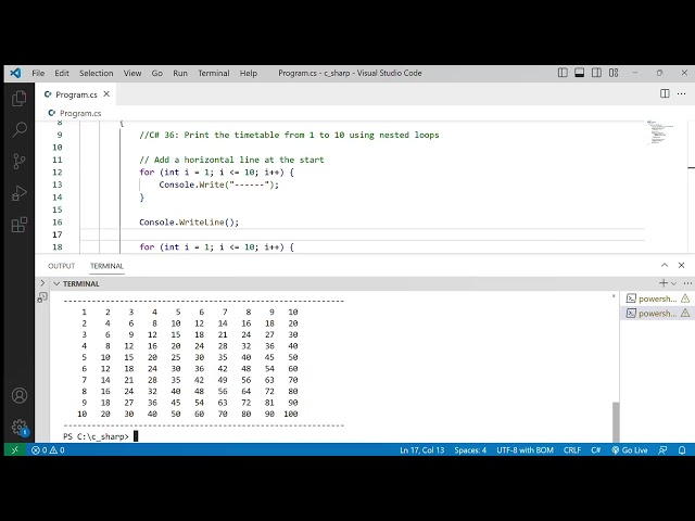 C# 36: Print the timetable from 1 to 10 using nested loops