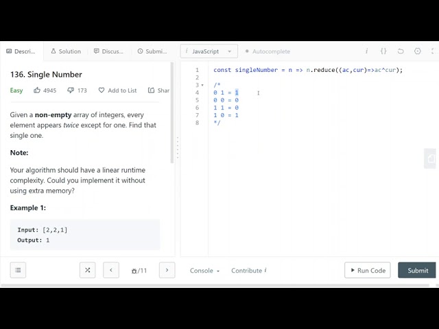 LeetCode 136. [easy] Single Number