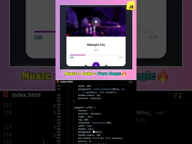 🎵 Build a Stunning Music Player UI with HTML CSS & JavaScript in 60 Seconds! 😍#shorts