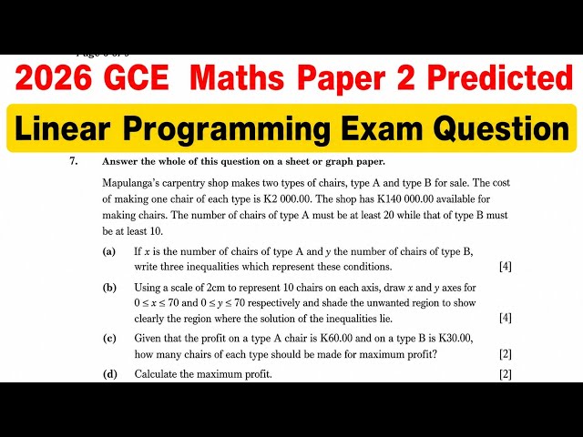 2026 GCE Maths Paper 2 | Linear Programming Predicted Exam Question