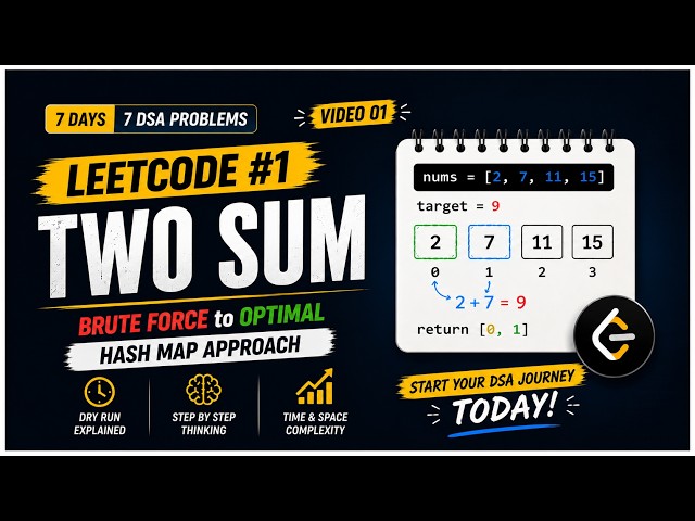 LeetCode #1: Two Sum | Brute Force to Optimal HashMap Solution | DSA for Beginners | Day 1/7