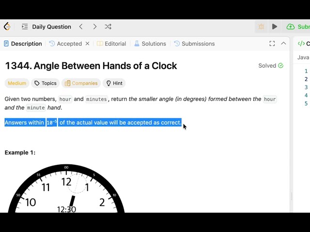 1344. Angle Between Hands of a Clock