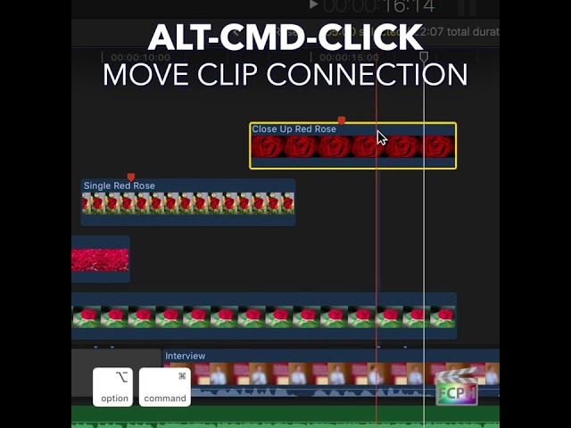 Final Cut Pro Shortcut | Option-Command-Click | Move Clip Connection