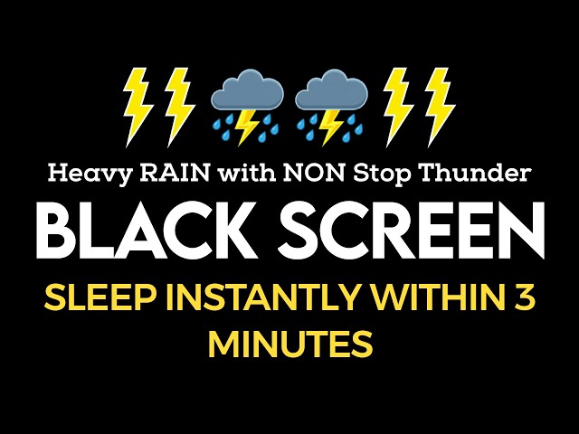 Sleep Instantly within 3 Minutes – Heavy RAIN with NON Stop Thunder – Relaxation BLACK SCREEN