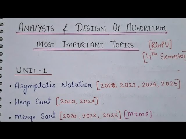 Most Important Topics of ADA (Analysis and Design of Algorithms) RGPV BTech CSE & AI