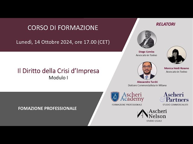 Corso di Formazione "Diritto della Crisi di Impresa" - Modulo I